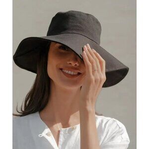 Jenni Kayne M/L Cotton Canvas Sun Hat Bucket Hat 100% Cotton Black Coastal